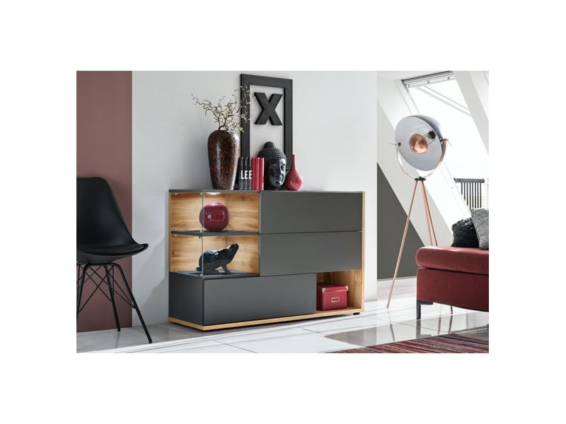  Commode vitrée silk - l 120 x p 40 x h 77 cm - gris anthracite  - Conforama A