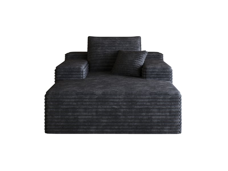 Méridienne 1 place à assise profonde sans montage en velours côtelé noir, 115 × 159 × 83 cm - Conforama A