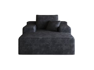Méridienne 1 place à assise profonde sans montage en velours côtelé noir, 115 × 159 × 83 cm