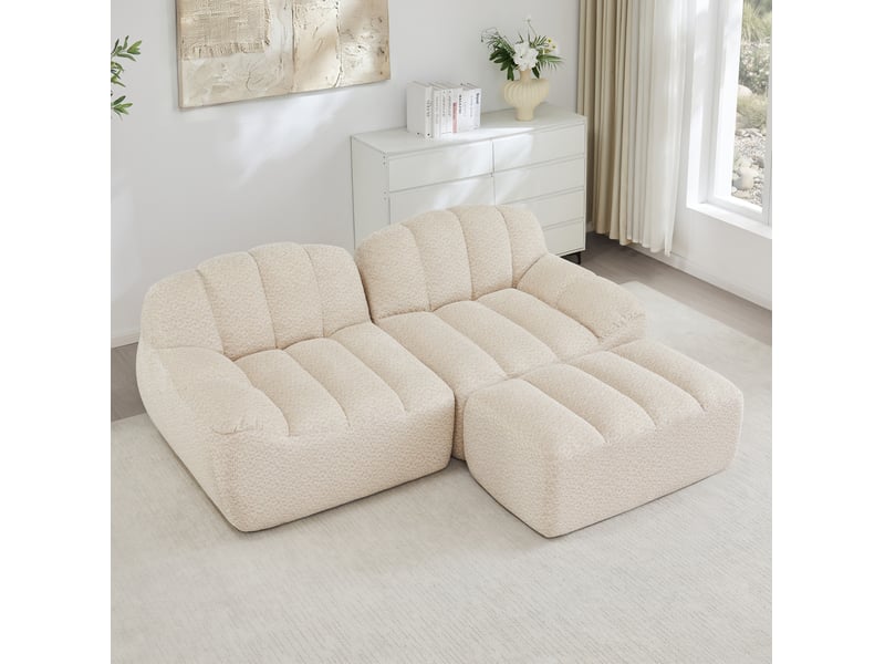  Canapé modulable d'angle 2 places avec ottoman beige blanc  - Conforama B