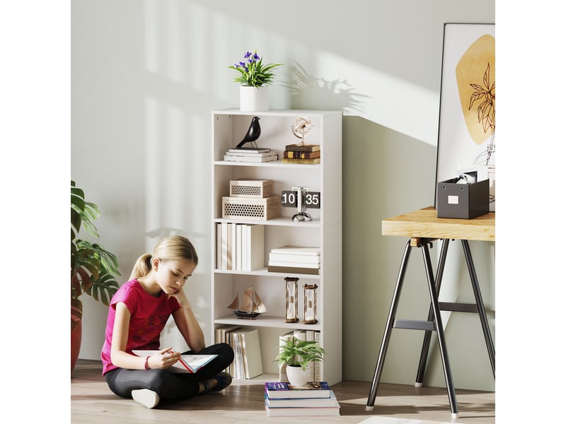  Bibliothèque à 5 niveaux avec 3 étagères modulables, en bois, 60 x 24 x 133,5 cm, blanche  - Conforama C