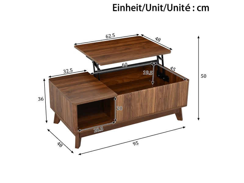  Table basse relevable effet noyer 1 niche 95x48cm  - Conforama E