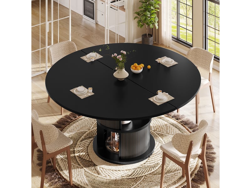 Table à manger extensible, 118 à 158 cm, ovale, mdf et métal, noir, plateau extensible de 118 à 158 cm - Conforama D