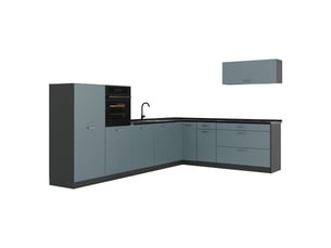 Vicco cuisine en angle, bleu-grisanthracite, 327 x cm plan de travail anthracite