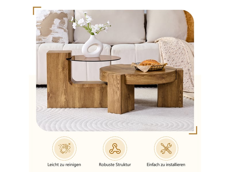  Table basse carré 61×61×30 cm, mdf et verre, bois Fay Lum - Conforama D
