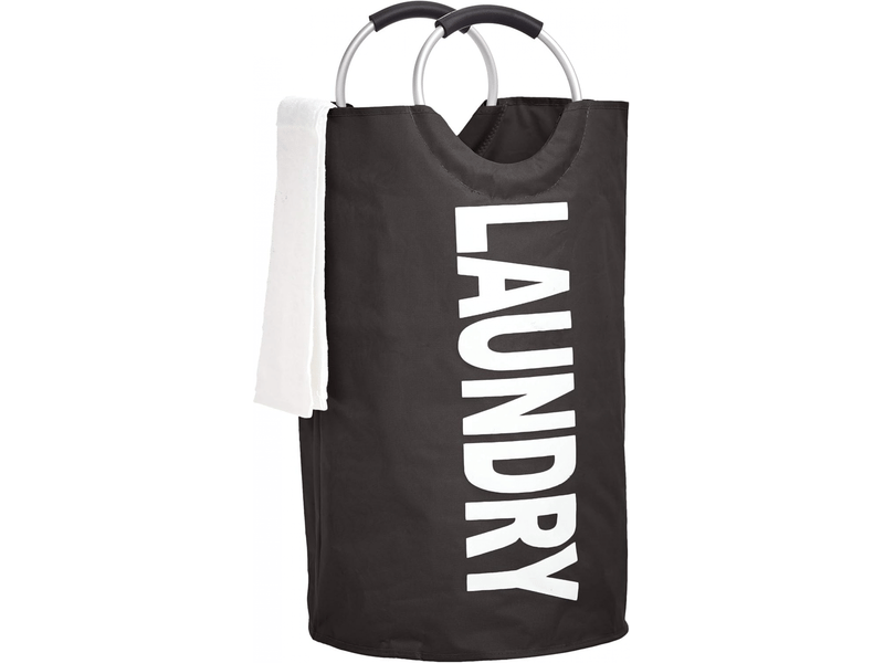 Panier à linge sale en tissu basics avec poignée en aluminium, noir  - Conforama D