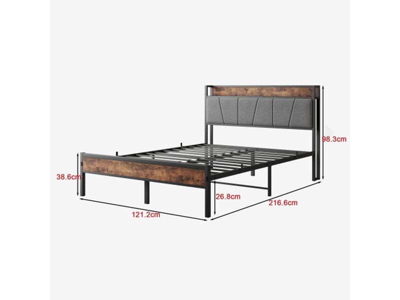 Cadre de lit 120x200 cm avec led et usb, plateforme à lattes métalliques sans sommier, silencieux, montage rapide - Conforama C