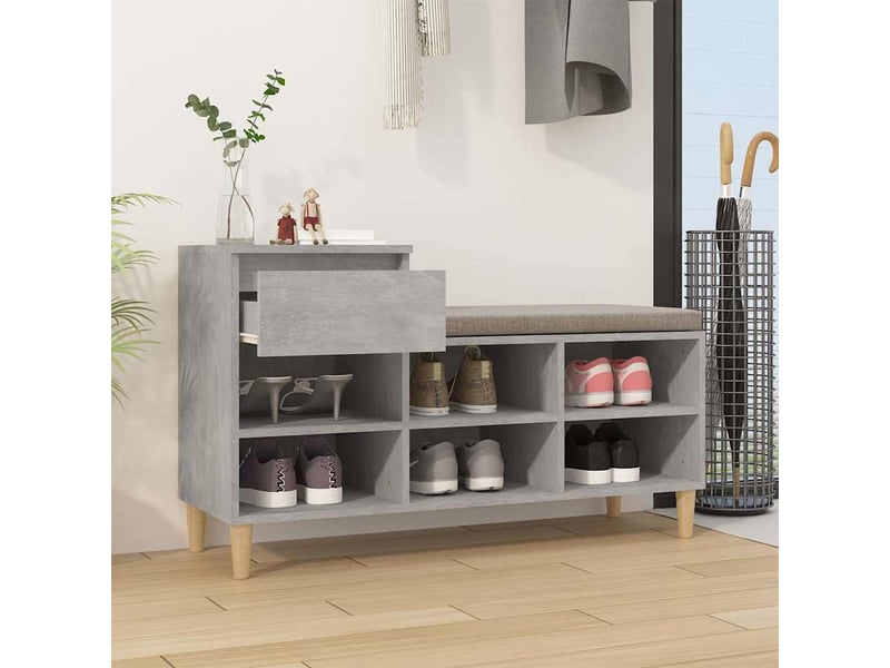  Meuble à chaussure, armoire à chaussures gris béton 102x36x60 cm bois d'ingénierie shl2003  - Conforama C