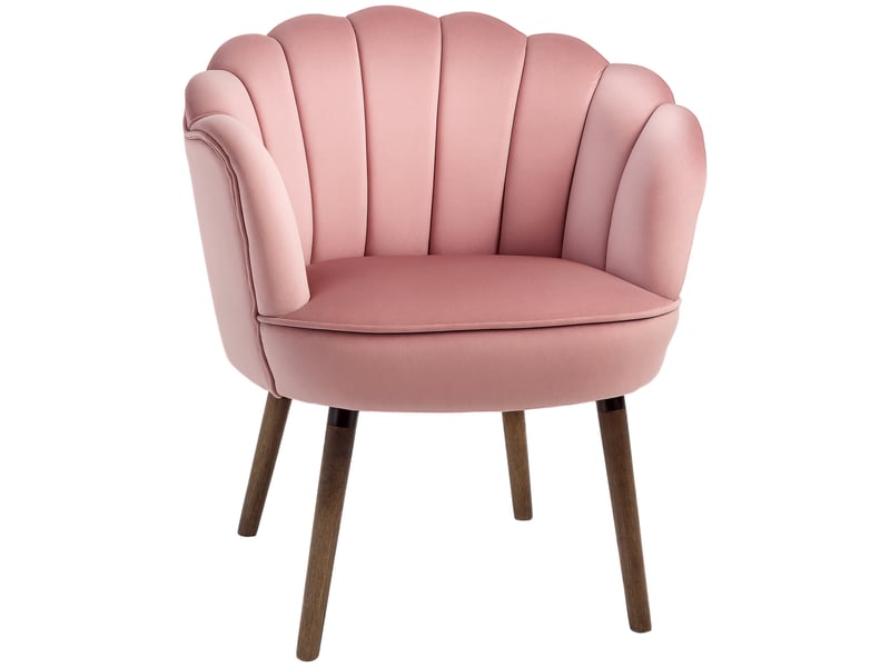  Fauteuil coquillage fauteuil de salon chambre avec dossier et coussin aspect velours pieds en bois hévéa 66l x  - Conforama B
