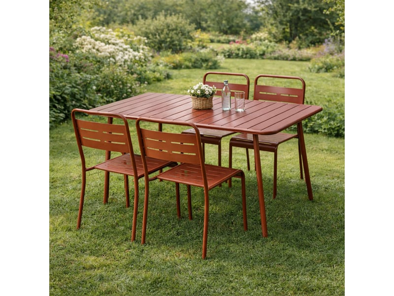 Ensemble table de jardin 120 cm et 4 chaises terracotta bergame  - Conforama B