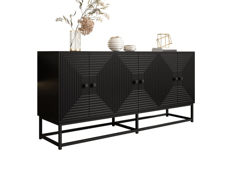 Buffet avec 6 portes et 3 compartiments pour salon en panneaux de particules 160×38×75,5 cm noir - Conforama A