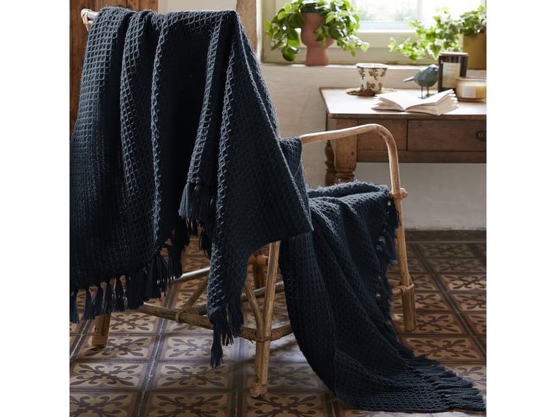 Plaid à franges 130x160 cm polyéthylène téréphtalate minuit PD21482 - Conforama B