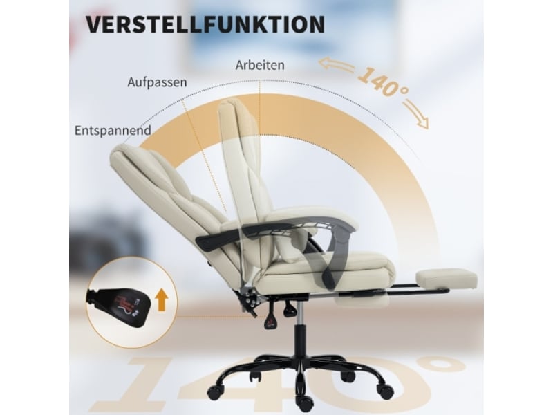 Chaise de bureau en similicuir beige, respectueux des animaux, repose-pieds, réglable, à roulettes - Conforama E
