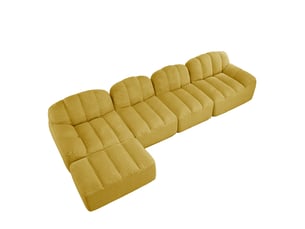Canapé modulable 4 places 366x165x79 cm, polaire granuleux, mousse 32d, pouf, assise profonde, jaune