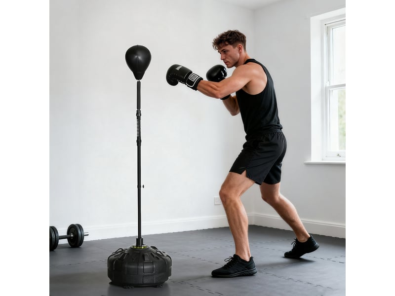  Sac de frappe, support de boxe, hauteur réglable de 145 à 180 cm, base lestable, noir  - Conforama D