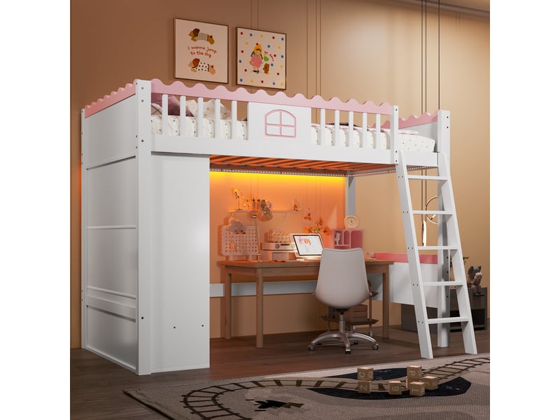  Lit mezzanine 90x200cm coloris blanc et rose lit enfant blanc - Conforama E