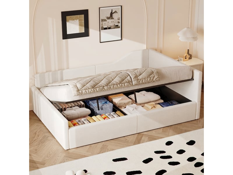  Lit banquette 140x200 avec rangement canapé lit capitonné beige  - Conforama B