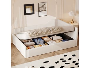 Lit banquette 140x200 cm <strong></strong>  <strong></strong> coloris beige