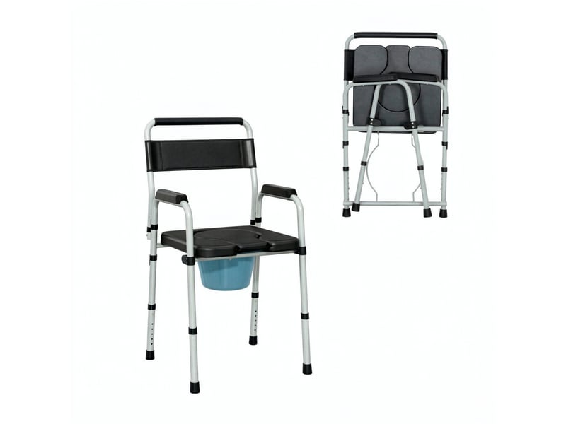  Fauteuil de salon - chaise de toilette pliable avec accoudoirs et dossier, chaise sanitaire portable, noir  - Conforama B