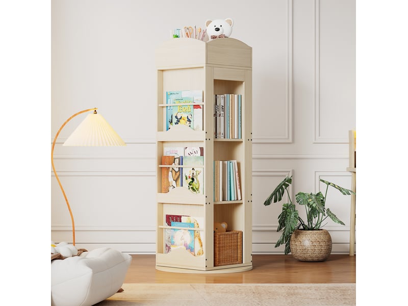  Bibliothèque pivotante 360° avec 4 niveaux et rangements ouverts pour chambre d'enfant en mdf naturel, 63 × 63 × 142 cm  - Conforama D