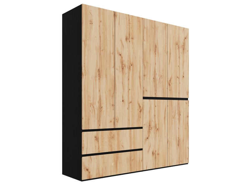  Armoire battante 180x50x200 cm, 2 tringles, 5 tiroirs, mdf, couleur bois et noir  - Conforama A