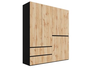 Armoire battante 180x50x200 cm, 2 tringles, 5 tiroirs, mdf, couleur bois et noir