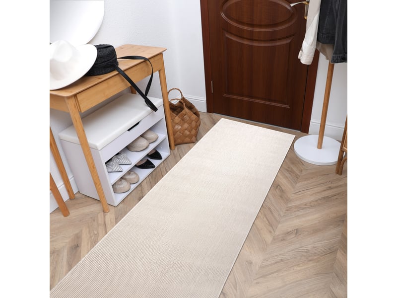 Le tapis de couloir sizal sion mélange tissé à plat crème 70cm 70x300 cm  - Conforama C