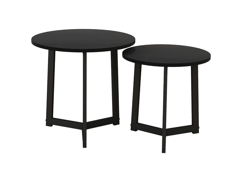  Tables basses gigognes rondes lot de 2 encastrables avec structure en acier laqué et plateaux mdf, noires, pour salon  - Conforama A