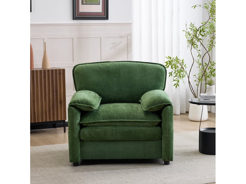  Canapé droit fixe 1 place en velours côtelé vert foncé avec 2 poches latérales, idéal pour petits espaces  - Conforama E