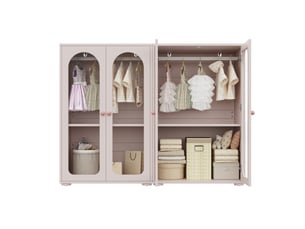 Armoire lot de 2 avec portes transparentes, penderie et étagères réglables laquée pour chambre en mdf rose 160×50×120 cm