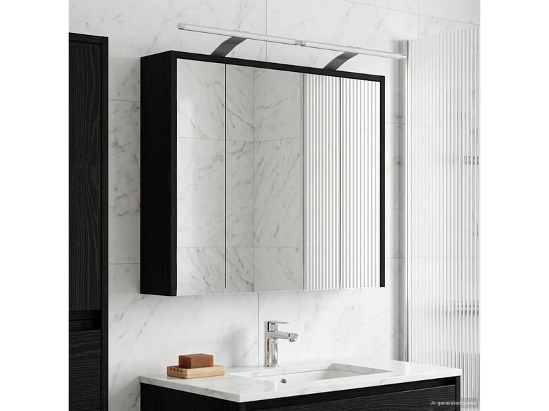 Armoire miroir salle de bain, meuble de rangement chêne noir 73.5x16x62.5 cm shl3642 - Conforama D