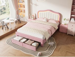 Lit avec rangement 140x200 cm <strong>SEYAKANY</strong>  <strong></strong> coloris rose