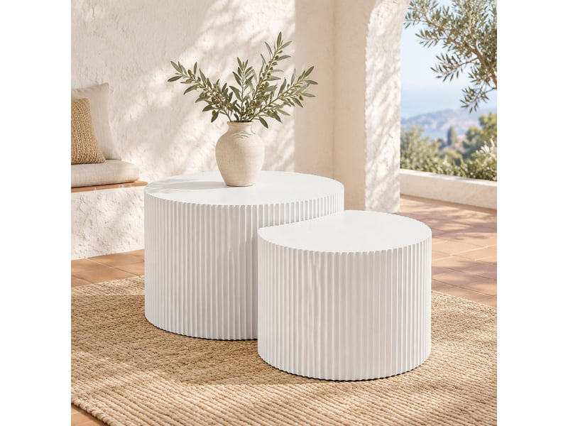  Tables basses gigognes 2 pièces en mdf blanc mat – design demi-lune ondulé – 80 x 80 x 40 cm  - Conforama B