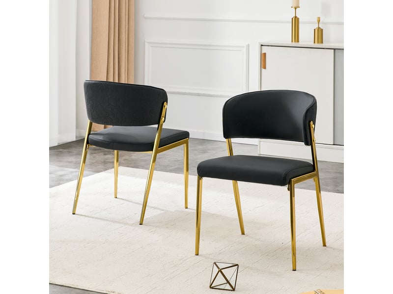  Lot de 2 chaises de salle à manger modernes, assise et dossier rembourrés, dossier incurvé ergonomique, pieds en métal, patins antidérapants noir  - Conforama C