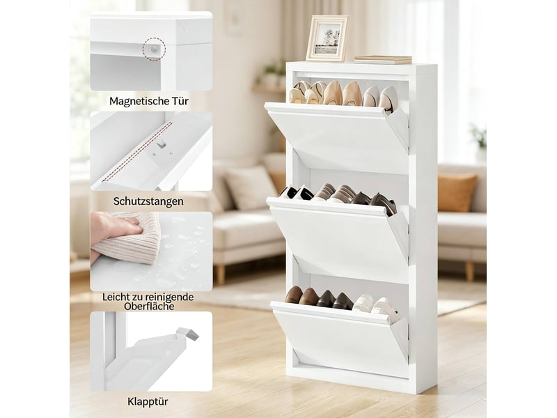  Meuble à chaussures,50x15x106 cm,3 compartiments,métal,blanc  - Conforama E