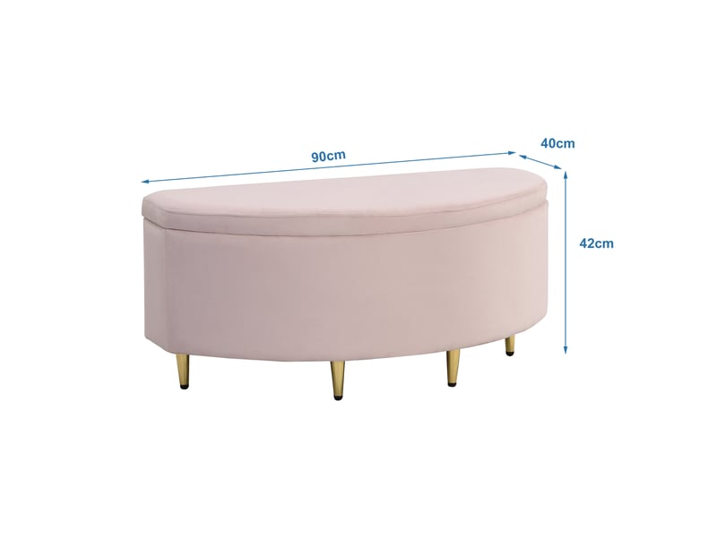  Banc coffre 90x40x42 cm en velours rose avec rangement  - Conforama C