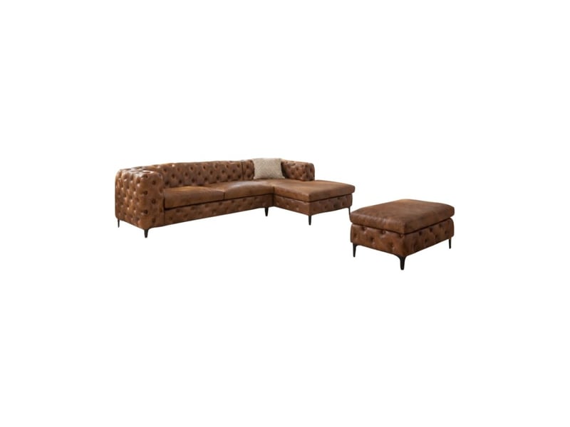  Canapé d'angle velena marron avec pouf capitonné – canapé baroque en microfibre avec structure en bois massif  - Conforama A