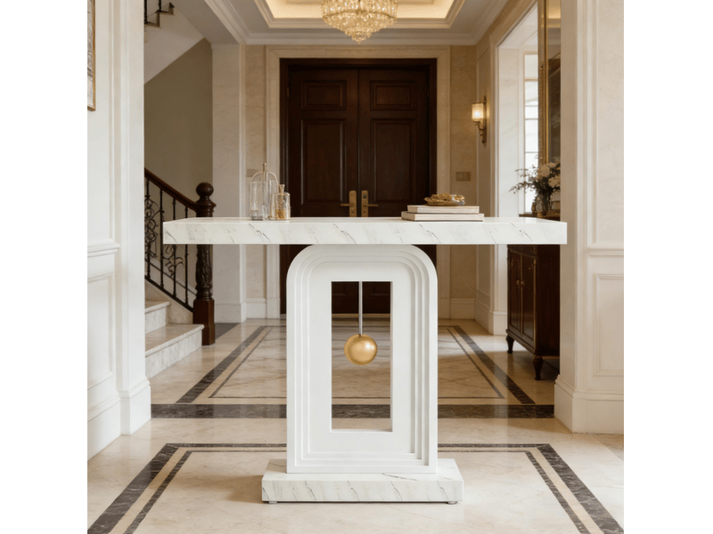  Table console 100x30x82 cm design géométrique mdf blanche  - Conforama C