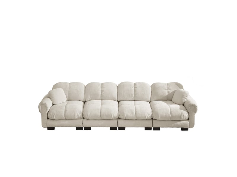  Canapé modulable 4 places, avec accoudoirs élégants, coussins épais, dossier ergonomique, 330x86x90cm, kaki clair chenille  - Conforama A