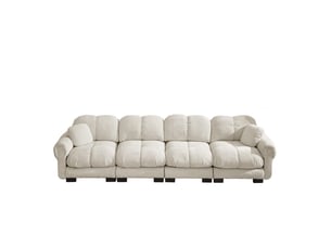Canapé modulable 4 places, avec accoudoirs élégants, coussins épais, dossier ergonomique, 330x86x90cm, kaki clair chenille