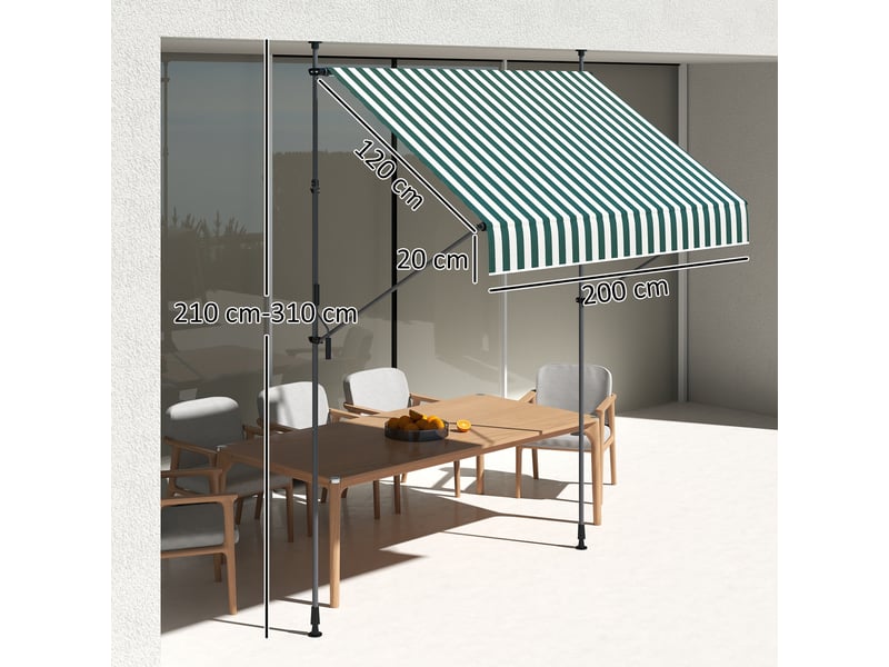  Store vénitien 2 x 1,2 m avec supports réglables et manivelle, en aluminium, métal et polyester, vert et blanc  - Conforama E