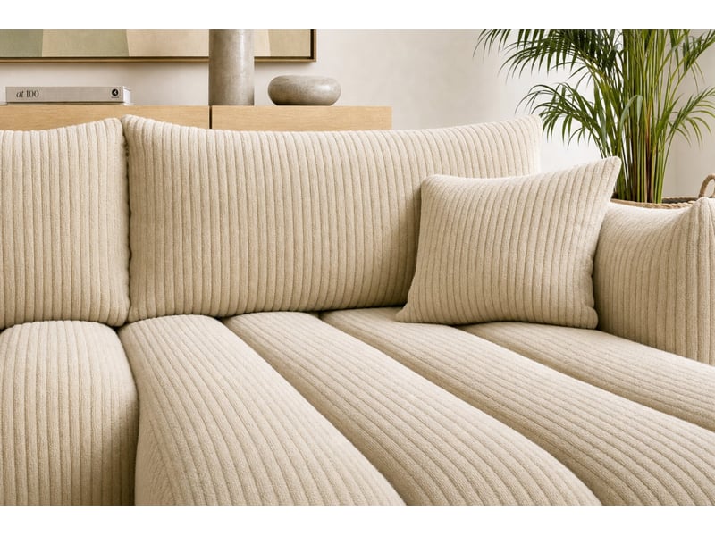  Moorea - canapé d'angle convertible gros velours côtelé 4 places beige  - Conforama E
