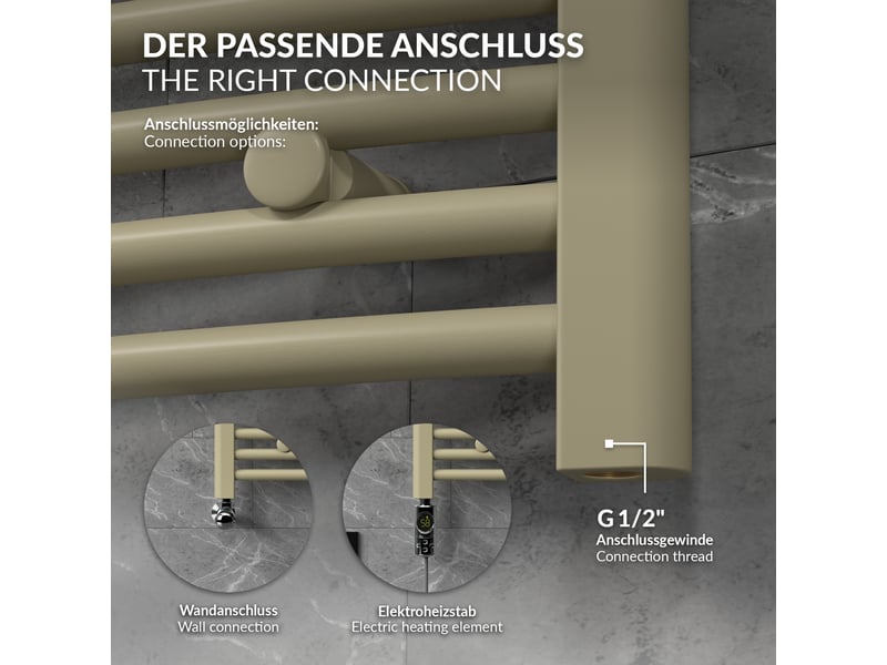  Luxebath sèche-serviettes design sahara 500 x 1500 mm, raccordement latéral, courbé, haute conductivité thermique, radiateur mural porte-serviettes pour salle de bain, puissance 605 w, beige mat ECD Germany GmbH - Conforama E