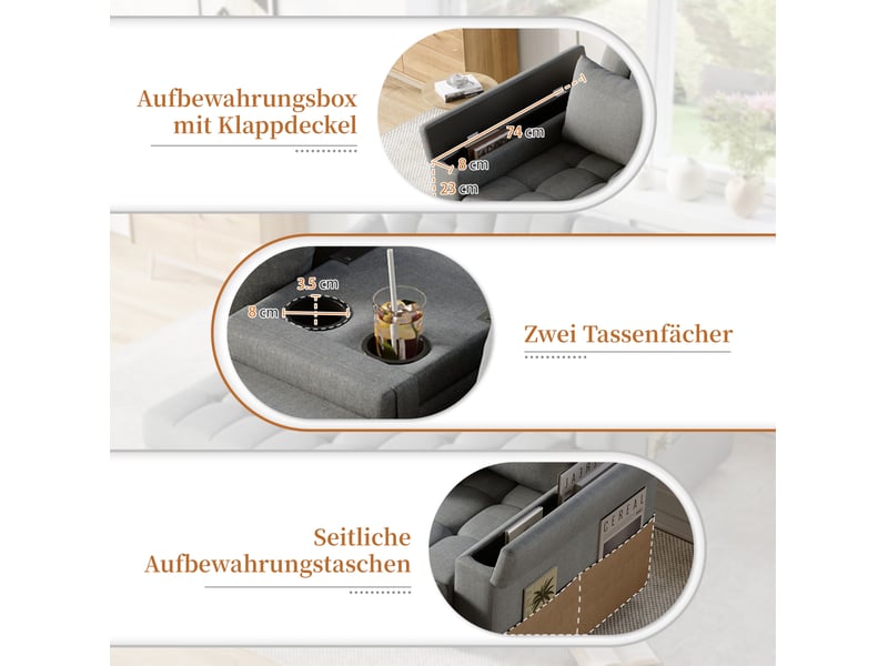  Canapé convertible modenvie 2 places avec rangement et dossier réglable gris 159 x 142,5 x 92 cm  - Conforama E