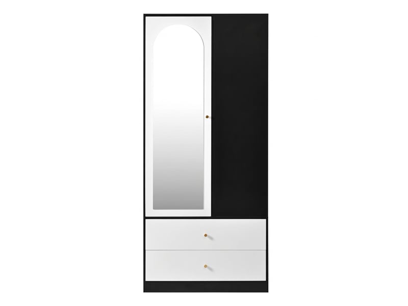  Armoire blanche et noire 1 porte avec miroir, penderie et rangement, 80x40x180 cm  - Conforama A