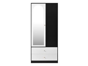 Armoire blanche et noire 1 porte avec miroir, penderie et rangement, 80x40x180 cm