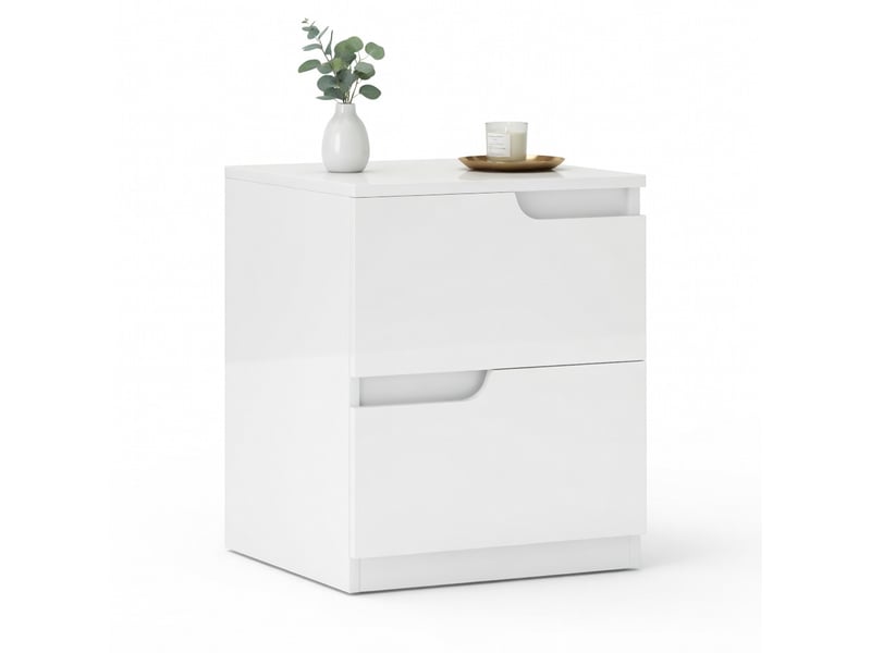  Table de chevet et d'appoint élégante en panneaux de particules blanche avec tiroirs  - Conforama A