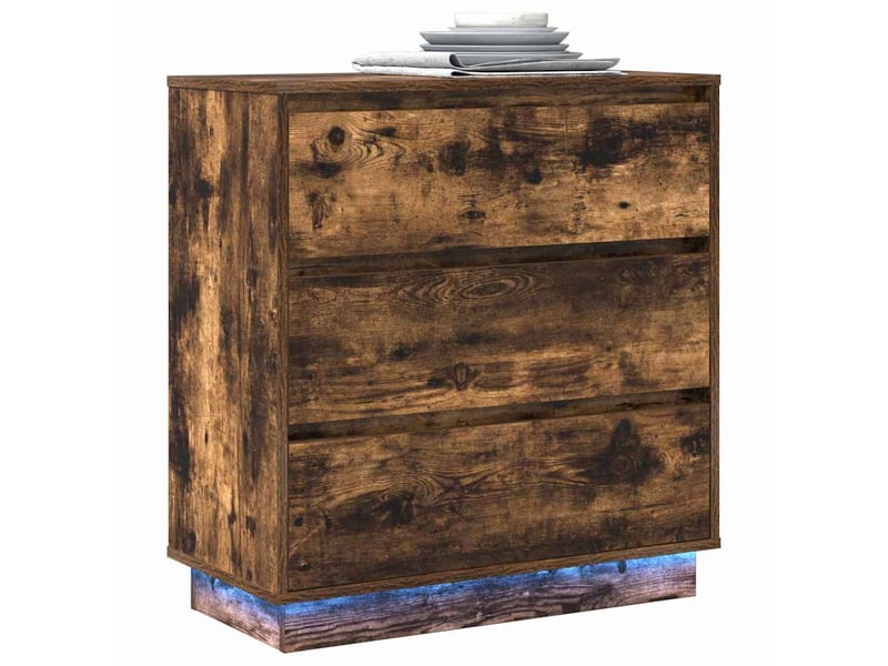  Vidaxl table de chevet chêne fumé 3 tiroirs led usb meuble rangement 71x34,5x75cm chambre salon  - Conforama C