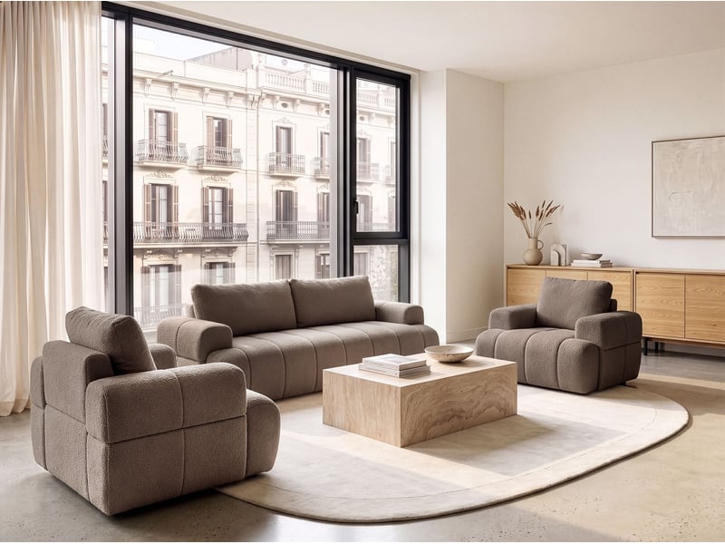  Ensemble de salon 5 places narilla bouclé taupe  - Conforama B