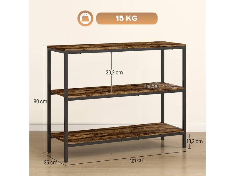  Table console avec 3 niveaux en panneau de particules et métal marron 101x35x80 cm  - Conforama C